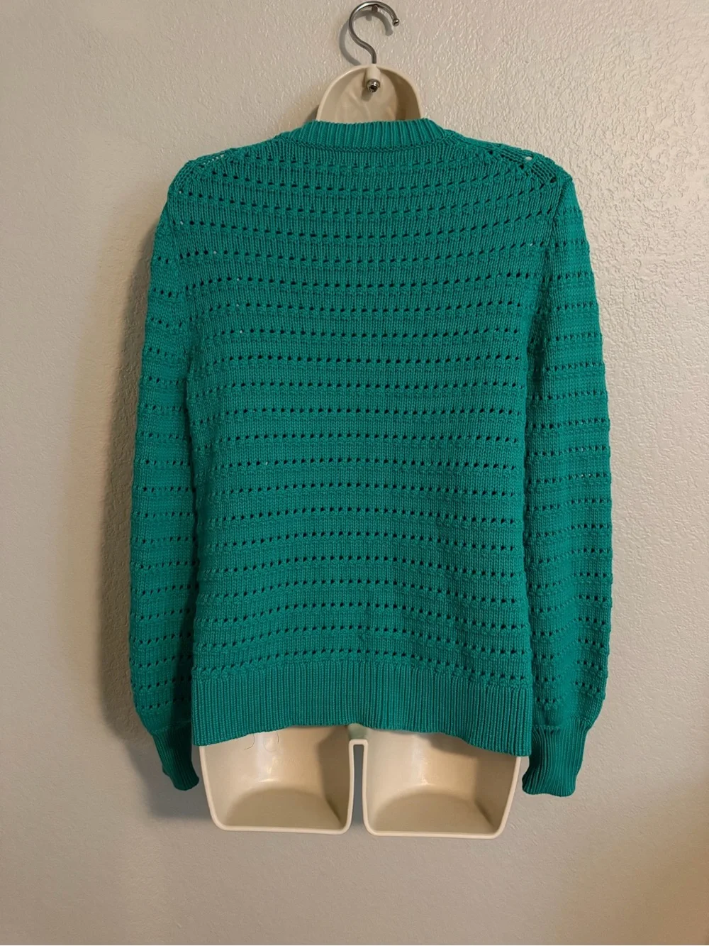J. Crew Teal Open-Weave Crewneck Sweater